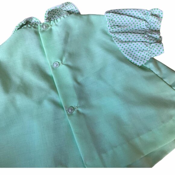 Vintage Seafoam Green Swiss Dot Mouse Embroidered Dress 0-3 Months - Picture 8 of 9